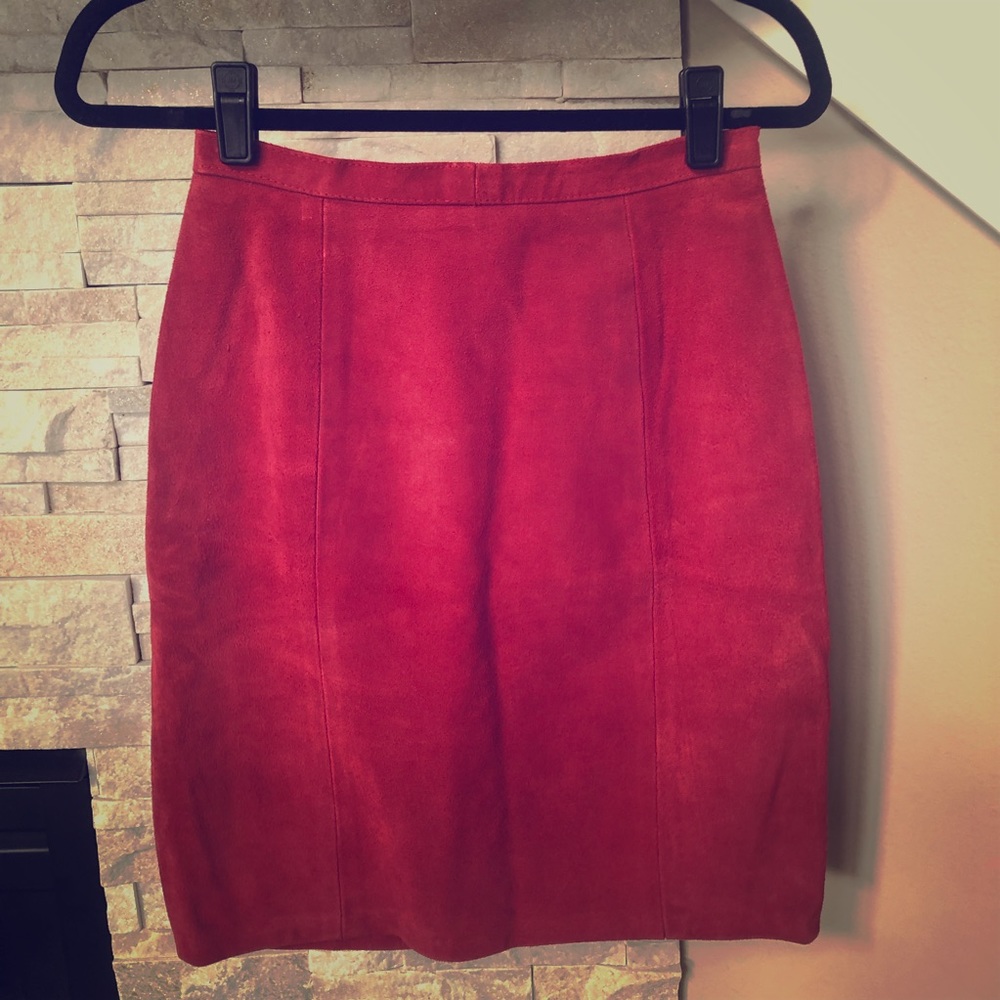 Vintage Red Suede High Waisted Pencil Skirt